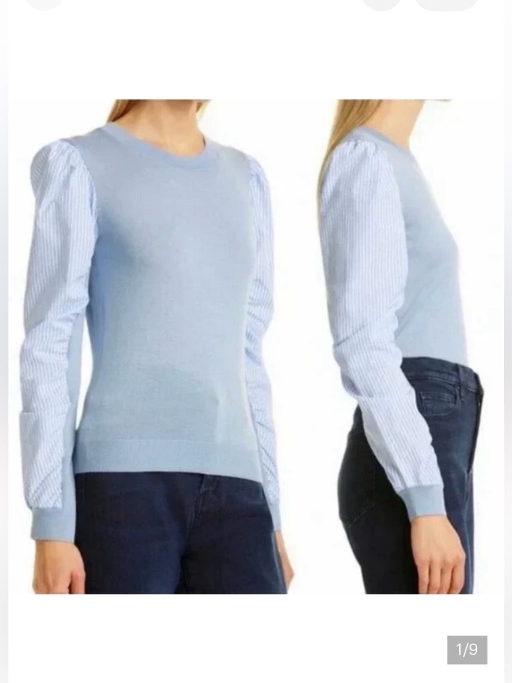 Veronica Beard Adler Striped Mixed Media Merino Wool Sweater – Sz M - Excellent